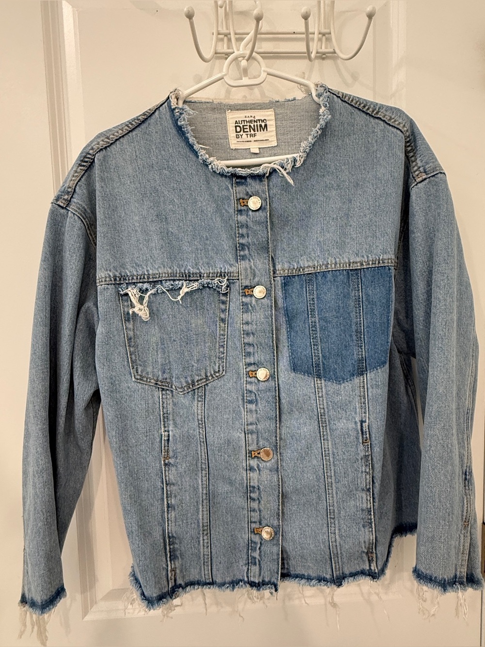 Zara Light Blue Distressed Woman's Denim Jacket